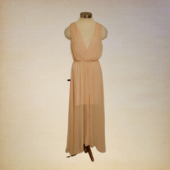 Formal Chiffon Deep V-Neck Maxi Dress Keepsake XS Blush Sleeveless Flowy - Picture 1 of 8